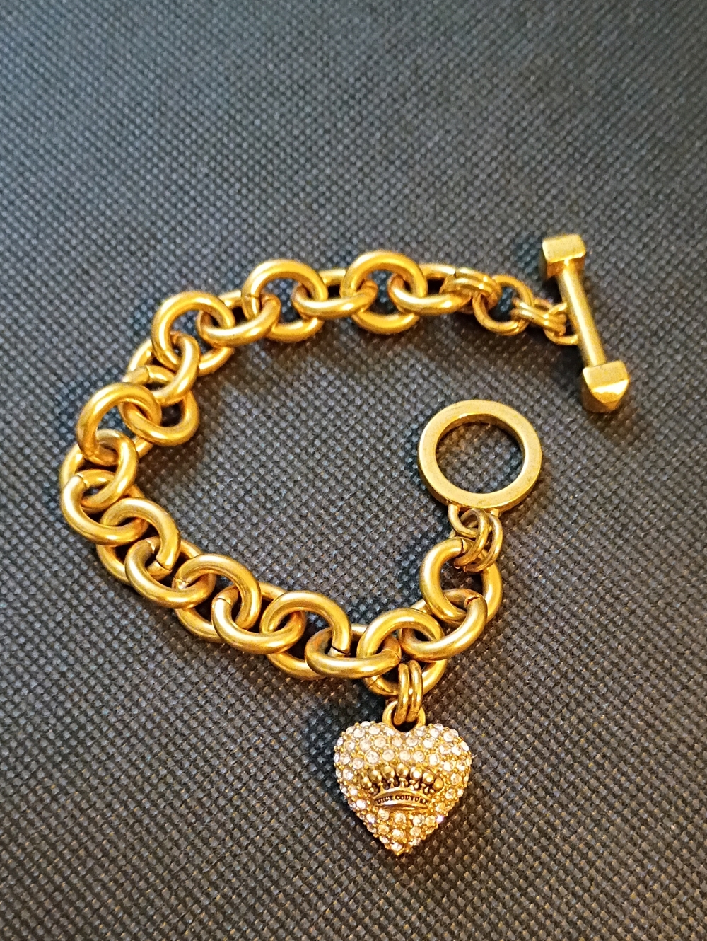 Juicy Couture Gold-Tone Heart Charm Toggle Bracelet